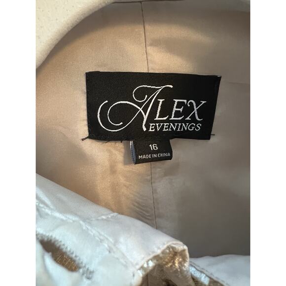 ALEX Evenings Jacquard Gold Mother Of The Bride Dress Gown Point Collar 14 16 - Picture 14 of 16